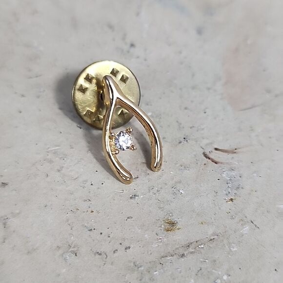 Make A Wish! Wishbone and Rhinestone Lapel Pin - Picture 2 of 4
